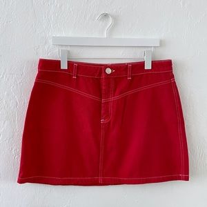 ASOS Denim Mini Skirt in Red with Contrast Thread / US 10 & US 12 / NWOT